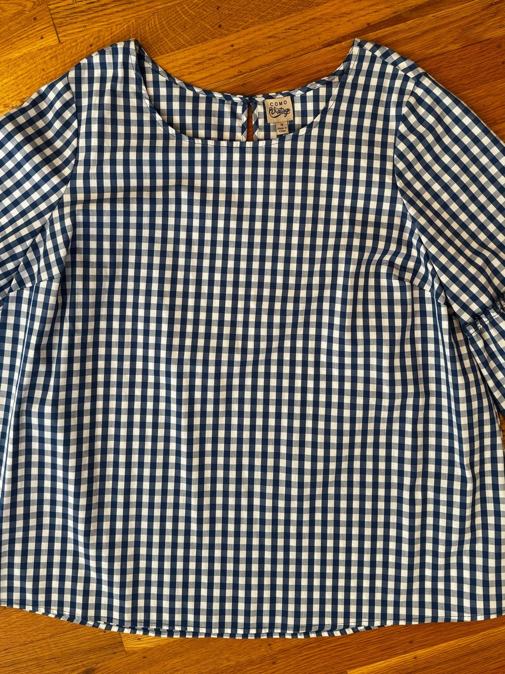 Como Vintage Blue & White Gingham Top, 1X